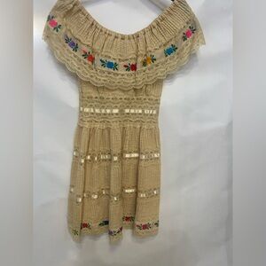 Floral Embroidered Kids Dress - Cream